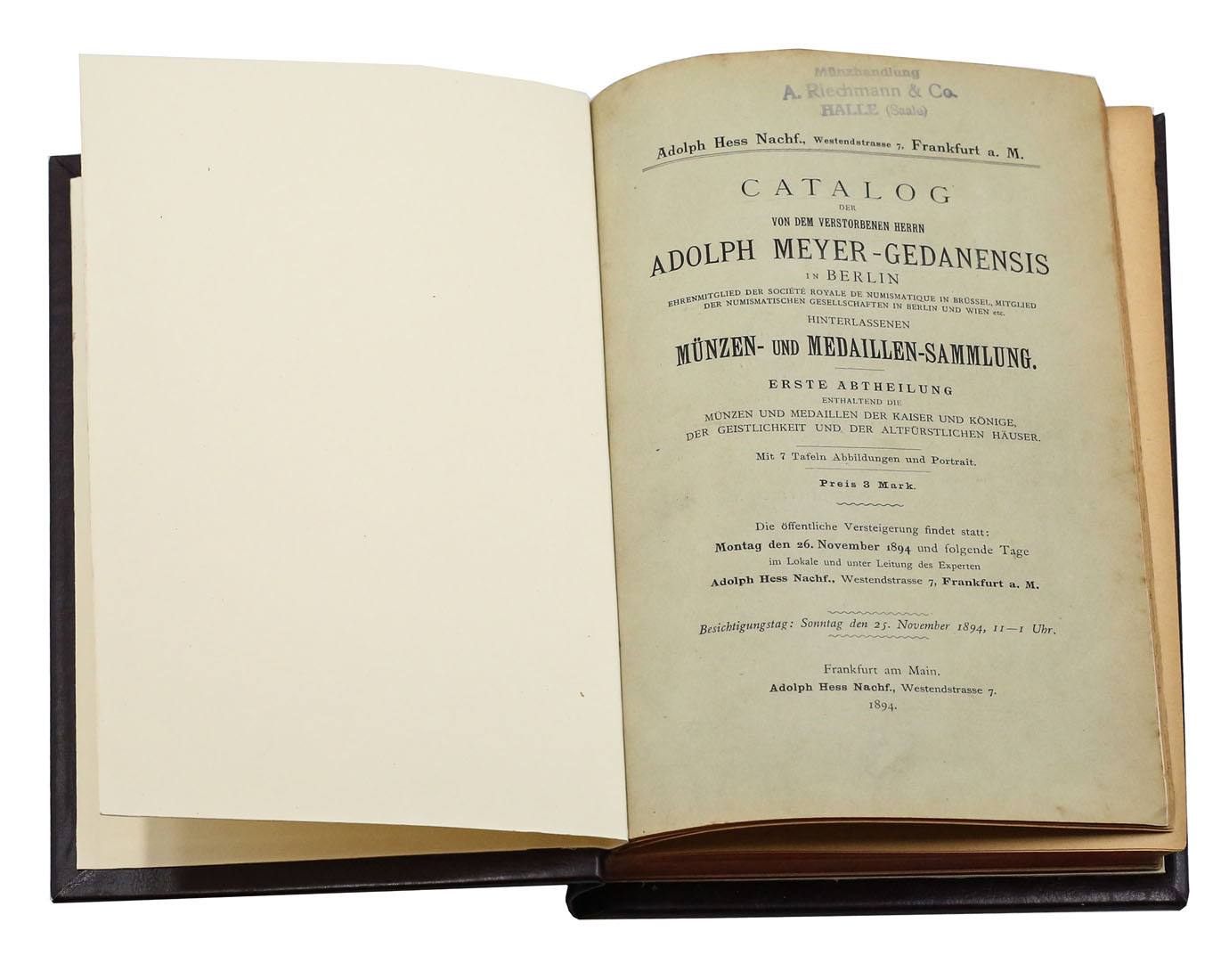 Katalog aukcyjny Adolph Hess „Adolph Meyer-Gedanensis Münzen und Medaillen Sammlung” część I